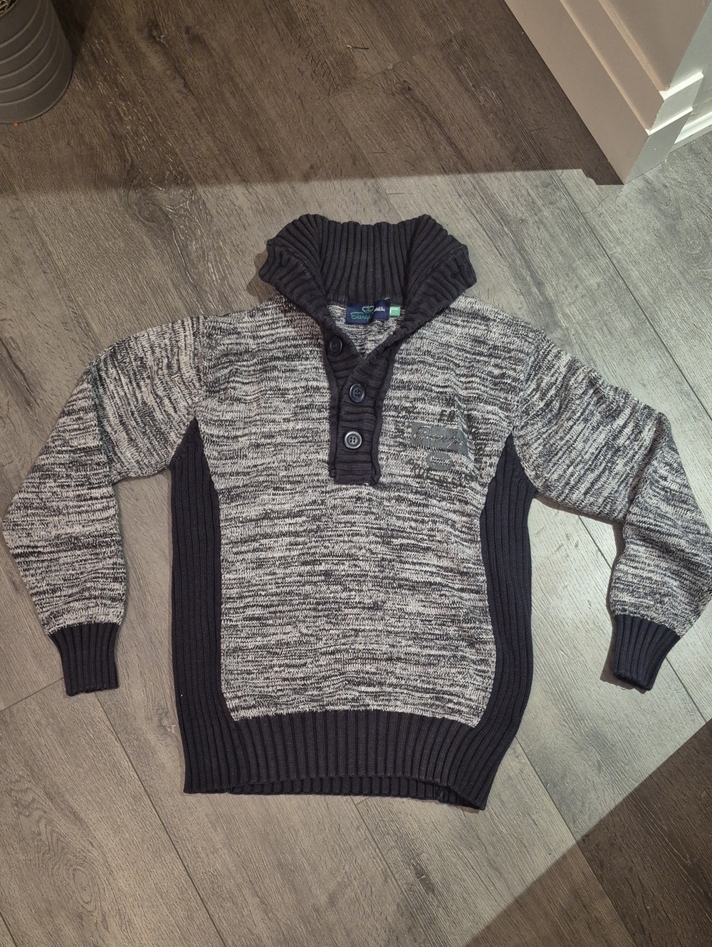 Energie Men's Shawl Collar Knit Sweater - Gray/Black - Vintage Energie Sweater